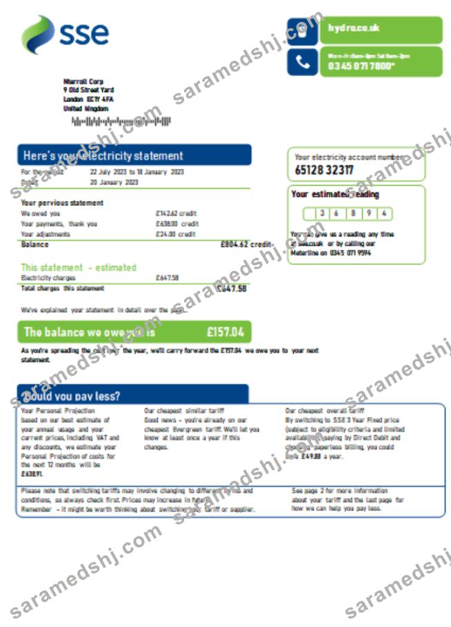 SSE Energy utility business bill, SCR